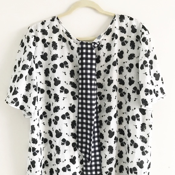 😊4/$20 NWOT Spense Black White Floral Gingham Top 1X - Picture 7 of 11